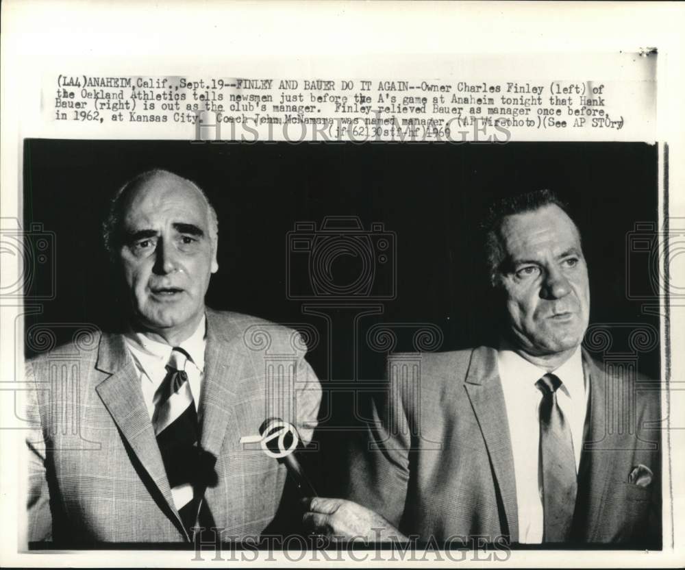 1969 Press Photo Athletics Owner Charles Finley And Fired Manager Hank Bauer- Historic Images