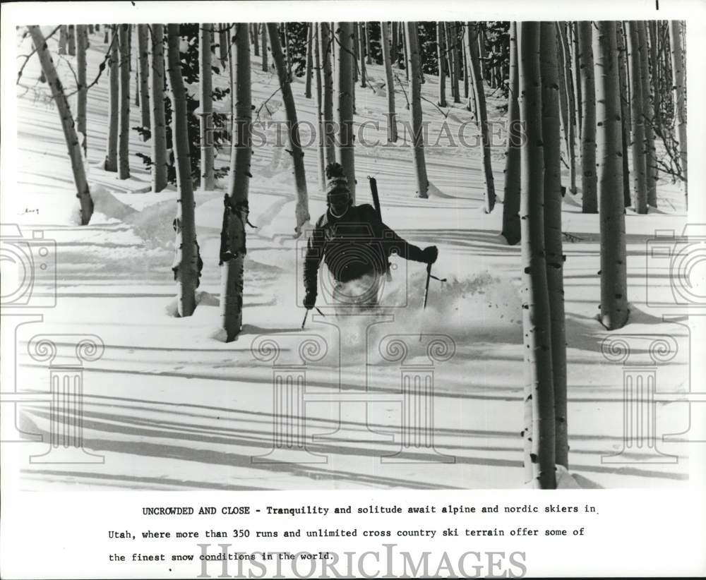 Press Photo Snow Skier Frolics In The White Tranquility And Solitude In Utah- Historic Images