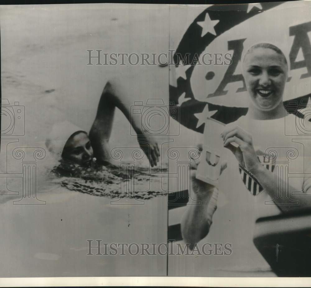 1948 Press Photo Teenage Swimmer Marie Corridon During And After Indoor Record- Historic Images