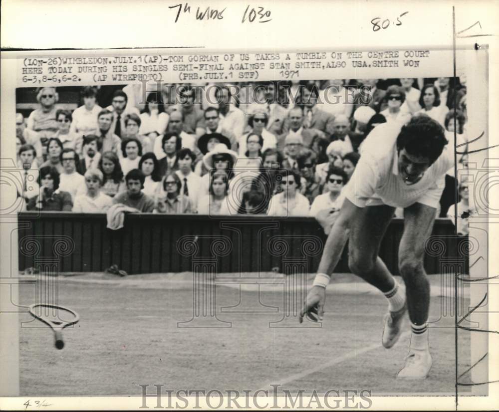 1971 Press Photo Seattle Tennis Player Tom Gorman Loses Racquet At Wimbledon- Historic Images