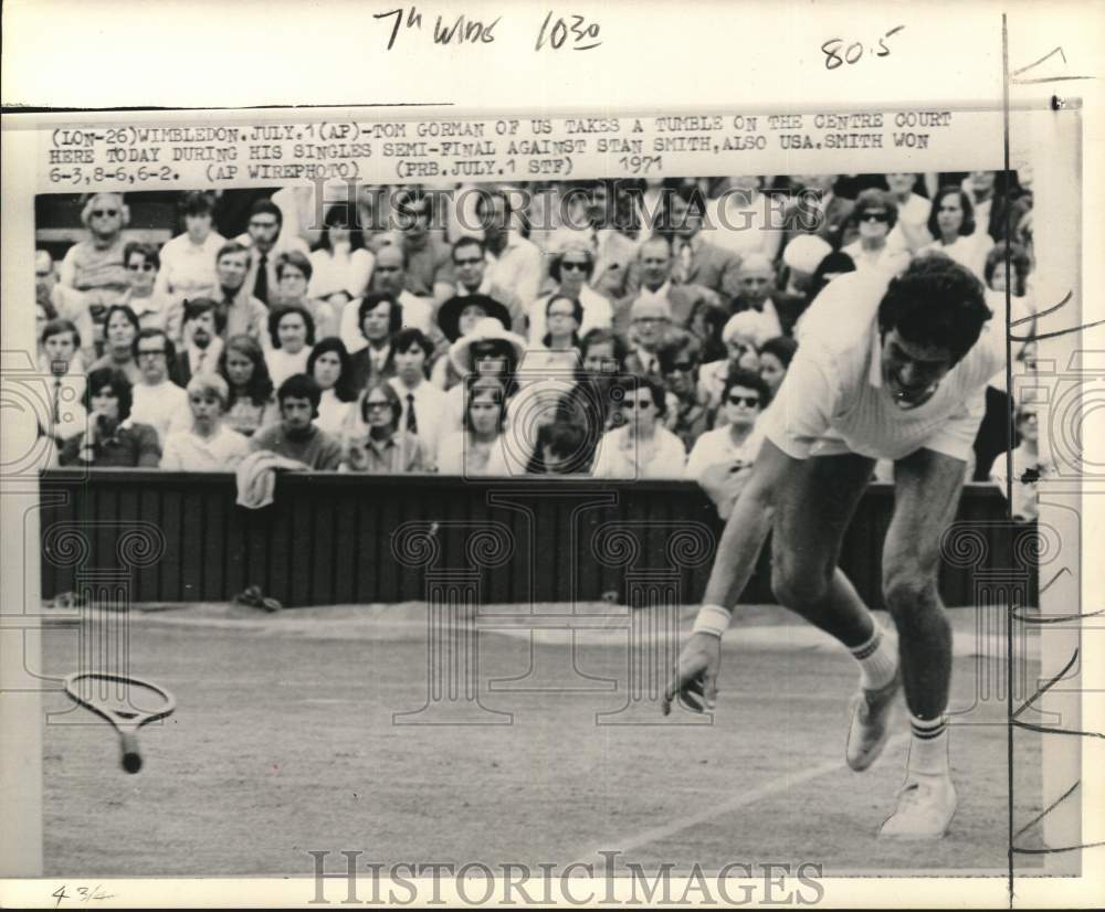 1971 Press Photo Seattle Tennis Player Tom Gorman Loses Racquet At ...