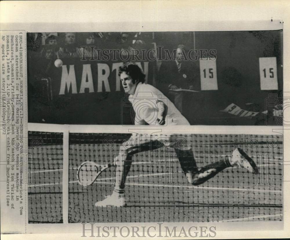 1972 Press Photo Tennis Player Tom Gorman Playing During Davis Cup In Romania- Historic Images