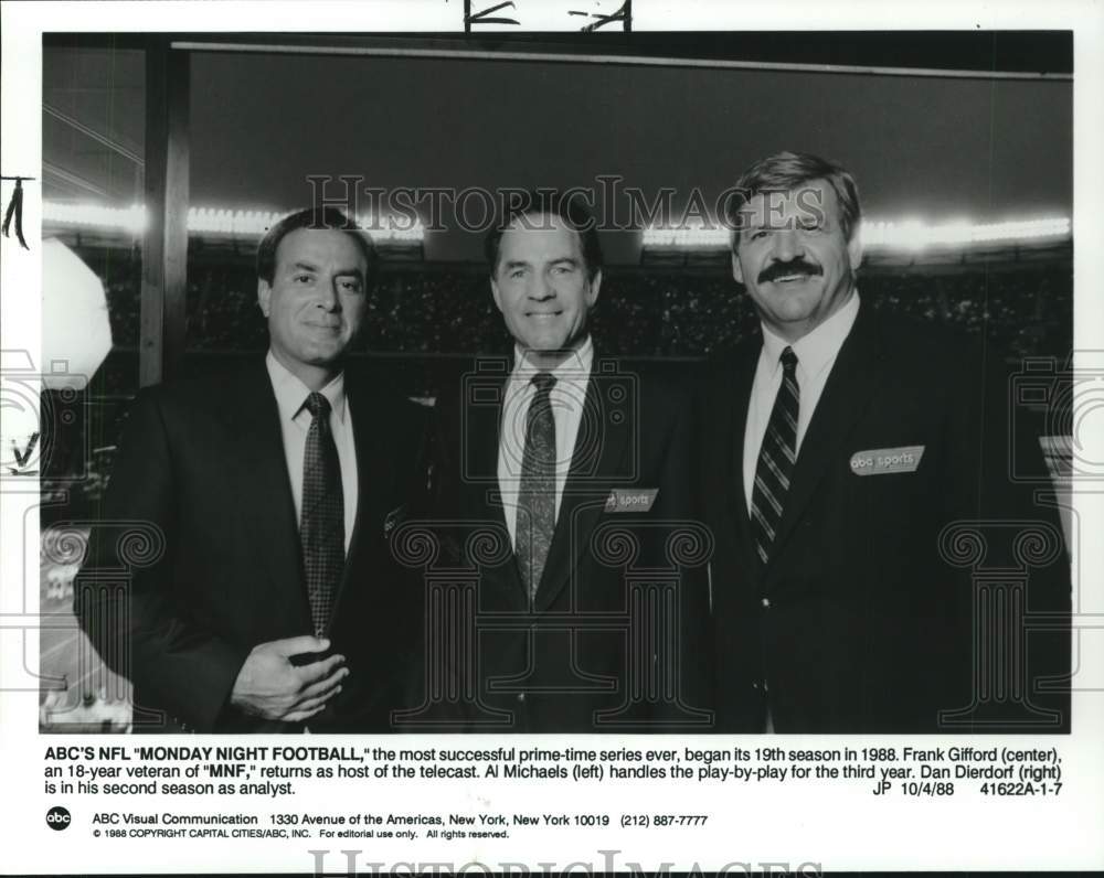 1988 Press Photo Monday Night Football: Al Michaels, Frank Gifford, Dan Dierdorf- Historic Images