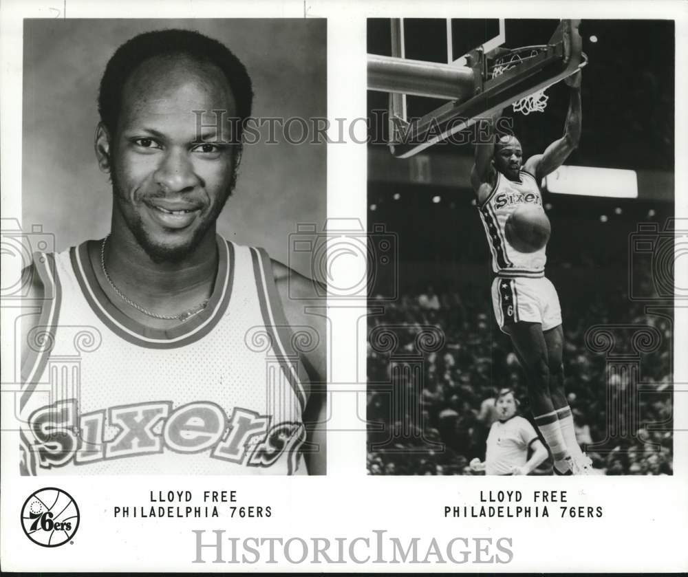 1978 Press Photo Philadelphia 76ers Player Lloyd Free Dunks Basketball In Game- Historic Images
