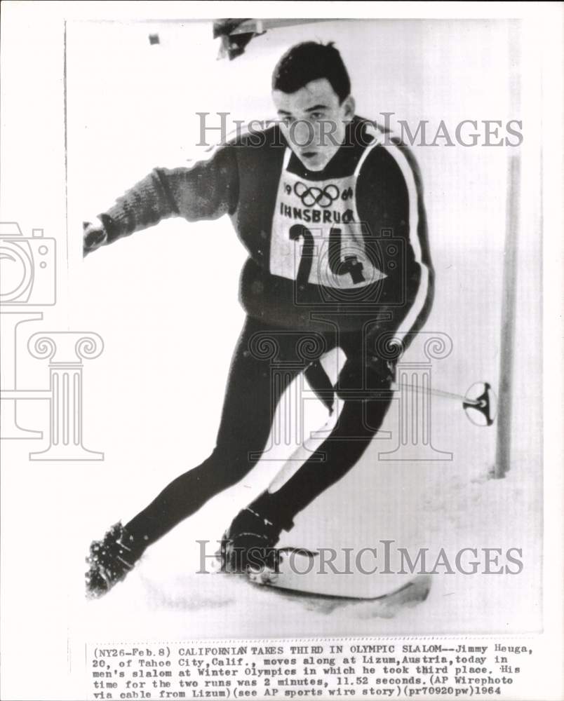 1964 Press Photo Skier Jimmy Heuga in Winter Olympics Men&#39;s Slalom, Austria- Historic Images