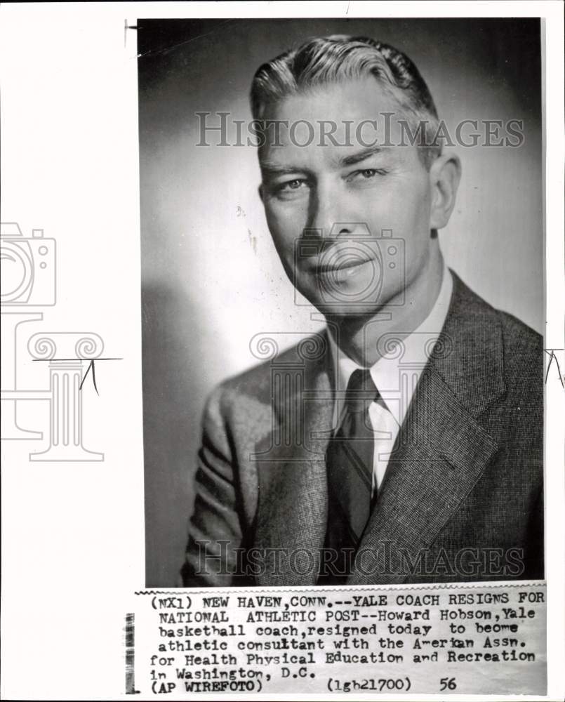 1956 Press Photo Howard Hobson resigns as Yale basketball - pis21876- Historic Images