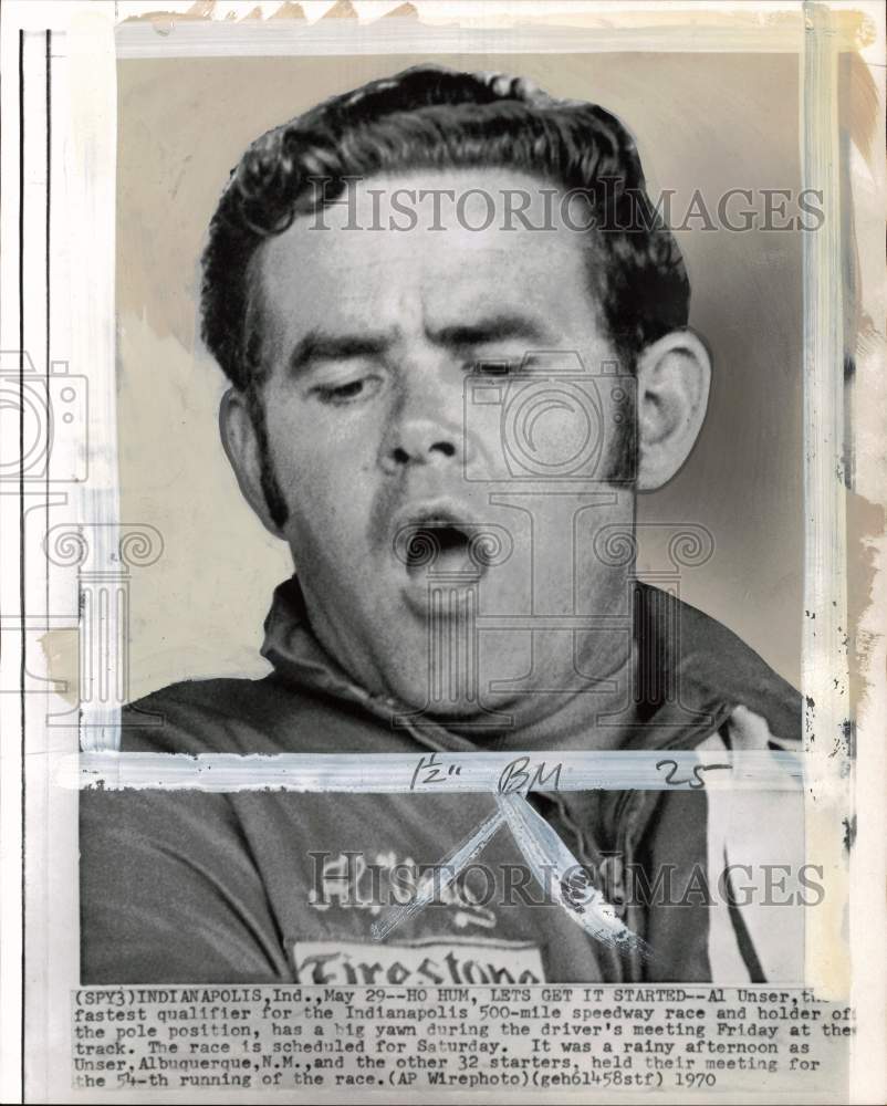 1970 Press Photo Speedway race qualifier Al Unser at driver's meeting in Indiana- Historic Images