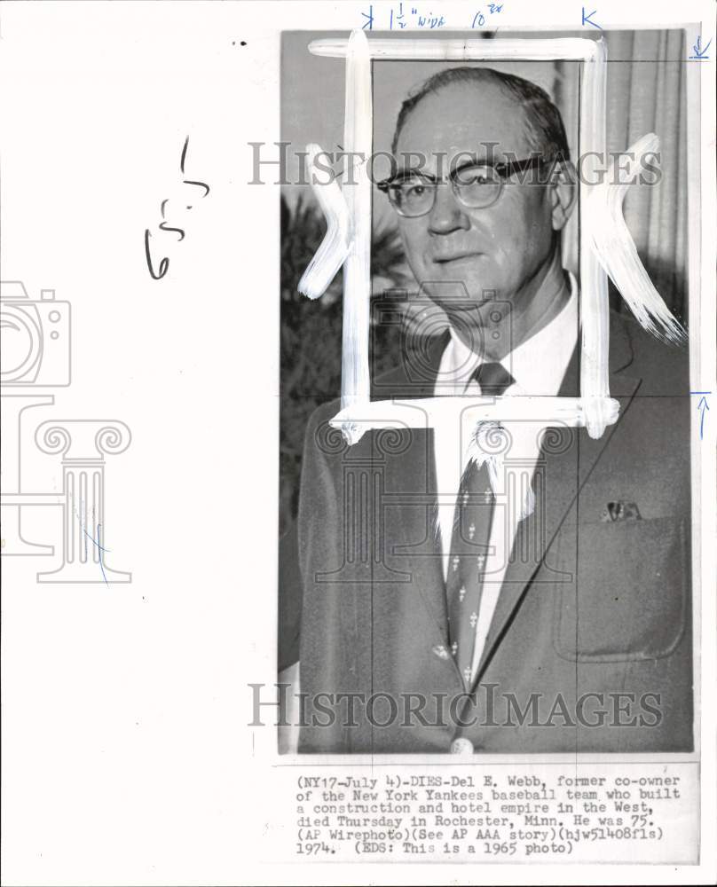 1965 Press Photo Yankee Co-Owner and Real Estate/Construction Magnate Del Webb- Historic Images