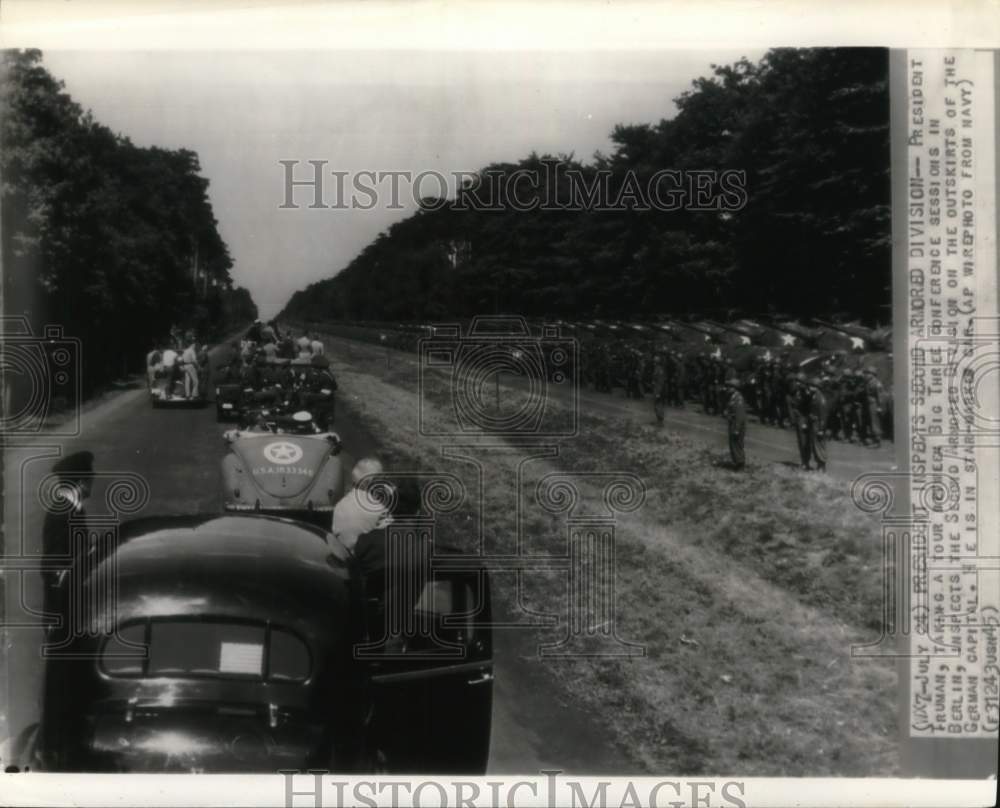 1945 Press Photo President Truman takes tour on board star-marked car, Berlin- Historic Images