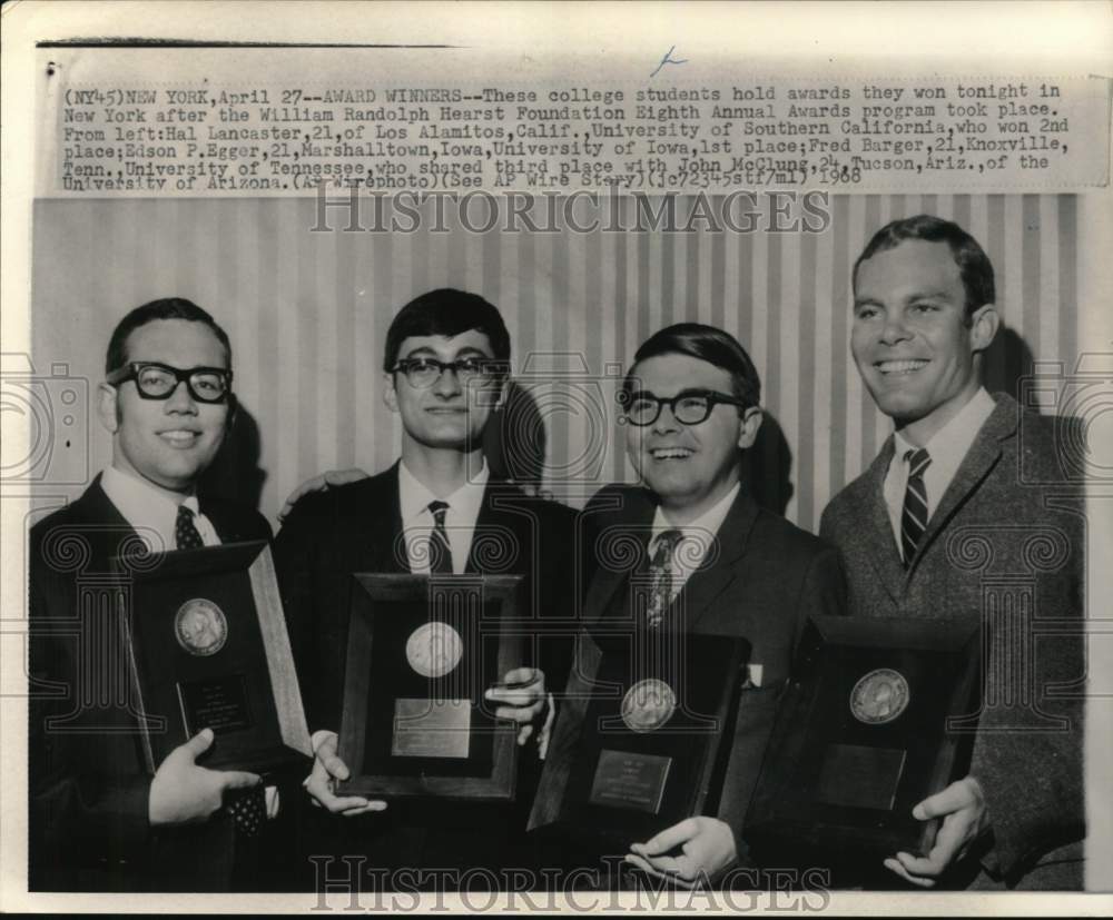 1968 Press Photo Student award winners hold their plaque, New York - piw03800- Historic Images