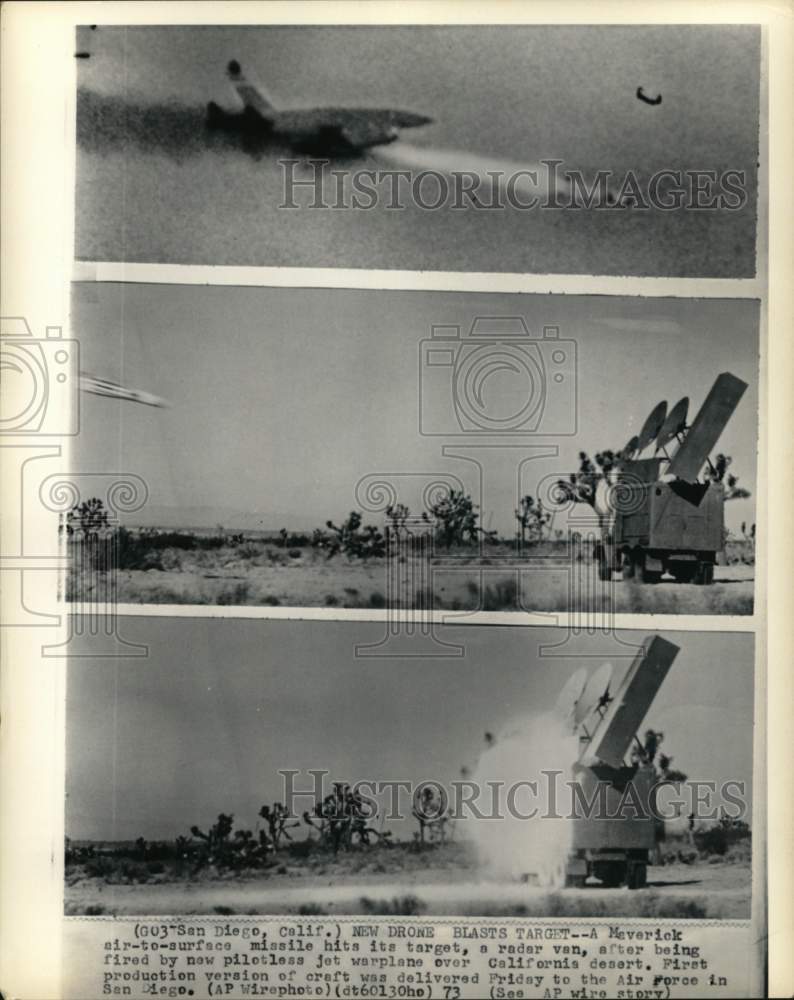 1973 Press Photo Maverick air-to-surface missile hits its target, San Diego, CA