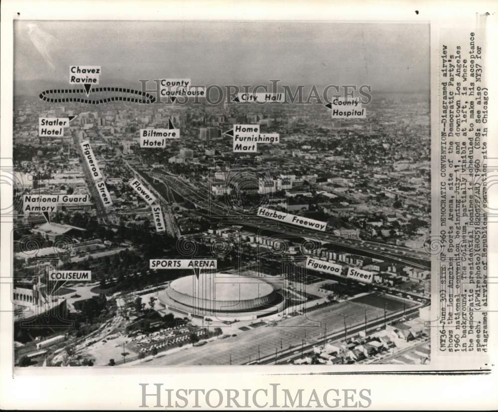 1960 Press Photo Diagramed aerial view of Los Angeles, Sports Arena, California