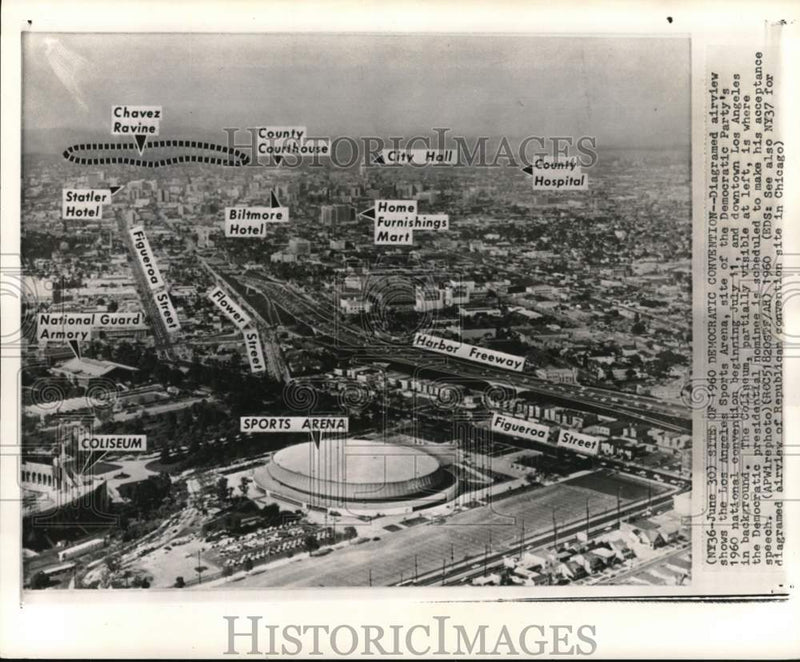 Load image into Gallery viewer, 1960 Press Photo Diagramed aerial view of Los Angeles, Sports Arena, California
