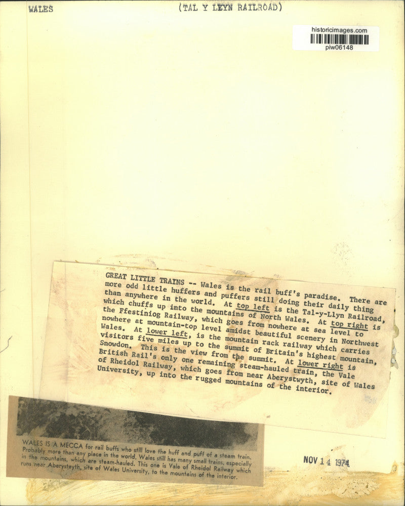 1974 Press Photo Beautiful scenery of mountains in Wales' Railway system