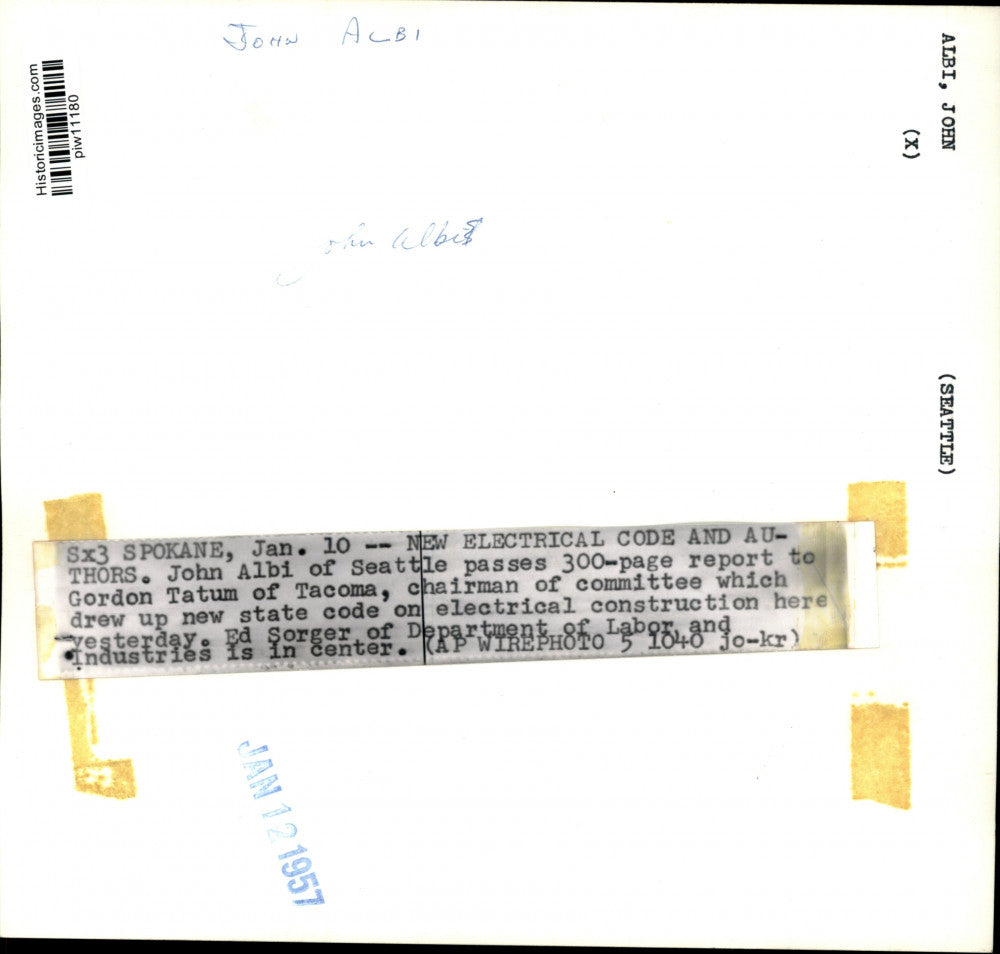 1957 Press Photo John Albi, Gordon Tatum & Ed Sorger with electrical code in WA