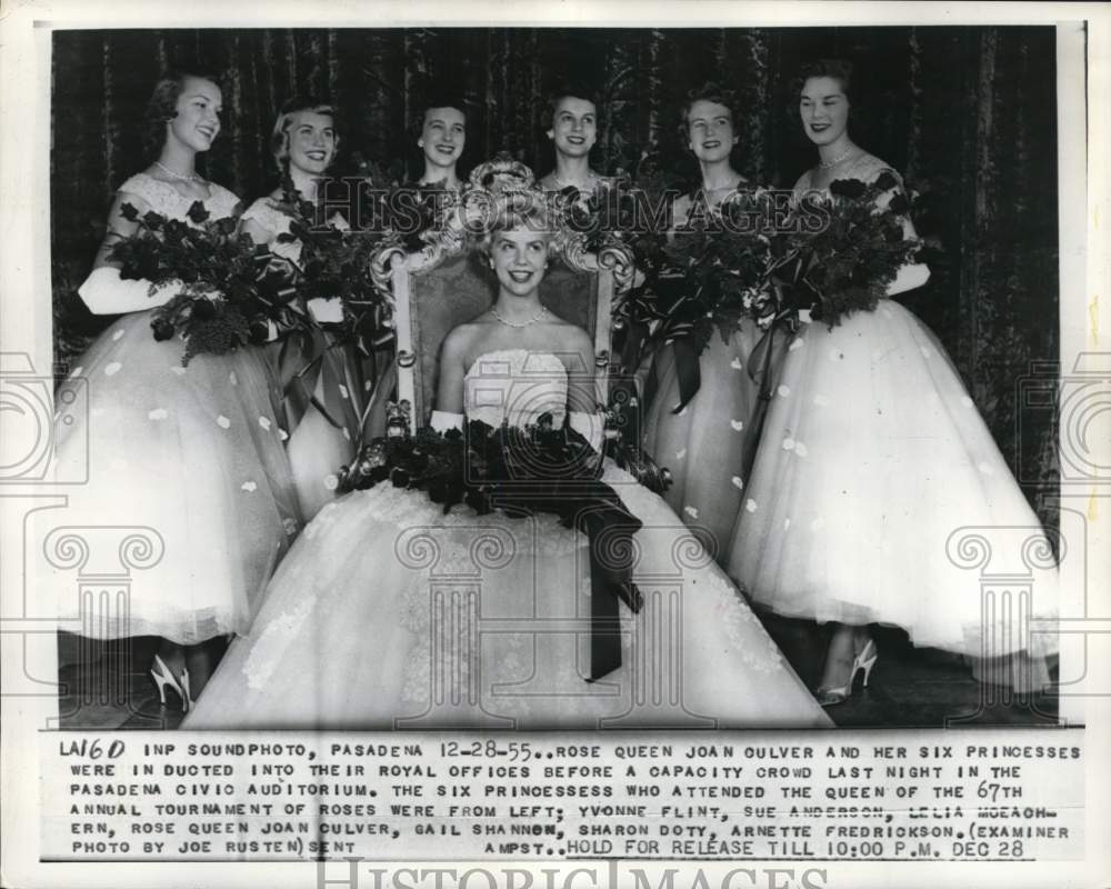 1955 Press Photo Rose Queen Joan Culver & her princesses in Pasadena, California- Historic Images
