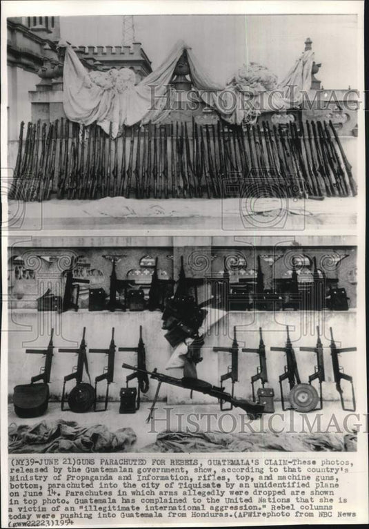 1954 Press Photo Airdropped rifles & machine guns to Tiquisate rebels,Guatemala