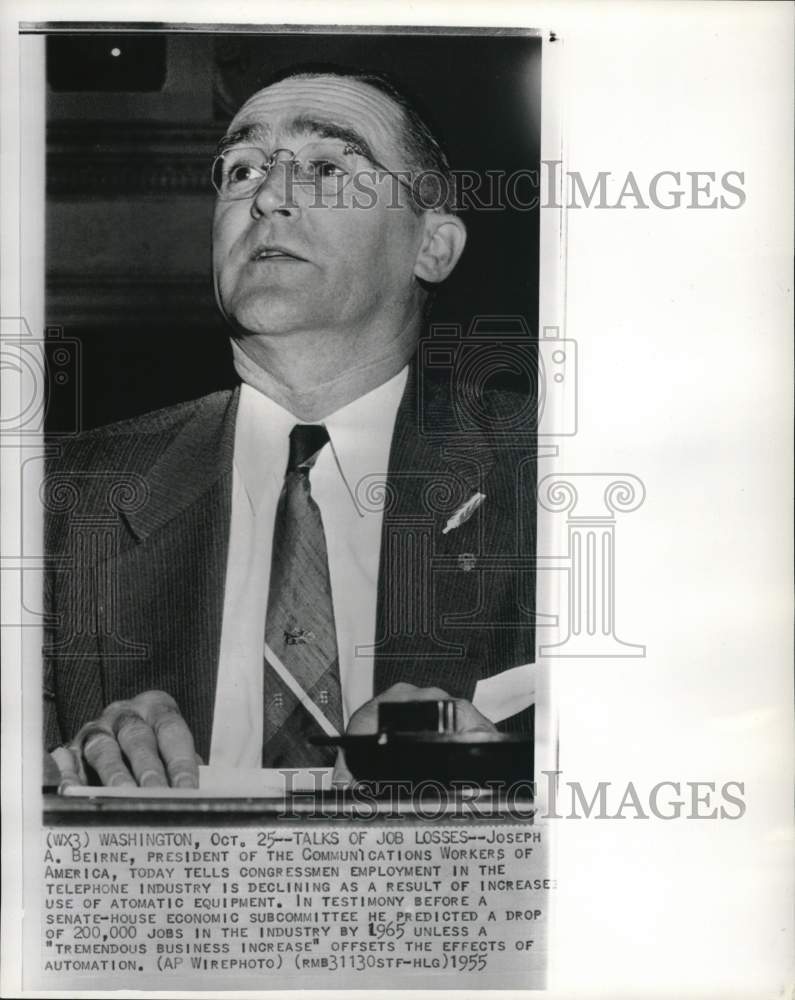 1955 Press Photo Communications Workers of America&#39;s Joseph Beirne at DC meeting- Historic Images