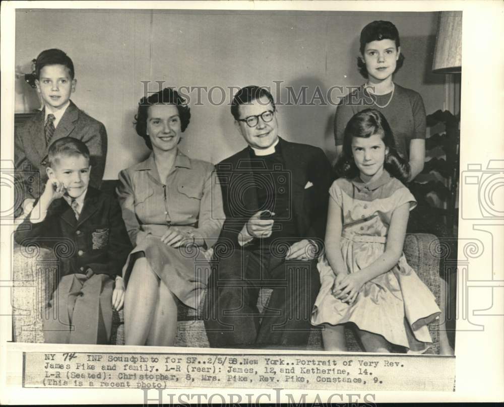 1958 Press Photo Reverend James A. Pike & family in New York - piw17242- Historic Images