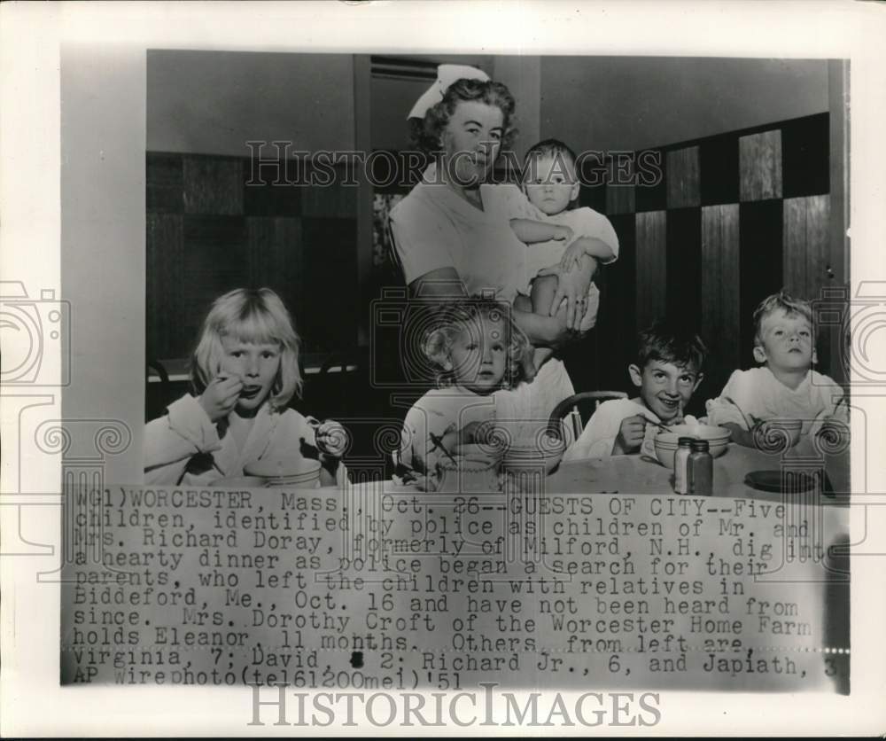 1951 Press Photo Abandoned children &amp; Dorothy Croft at Worcester Home Farm in MA- Historic Images