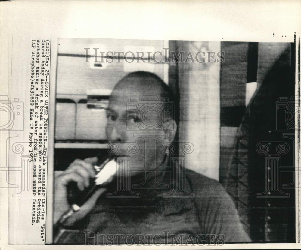 1973 Press Photo Astronaut Charles Conrad aboard space station "Skylab"