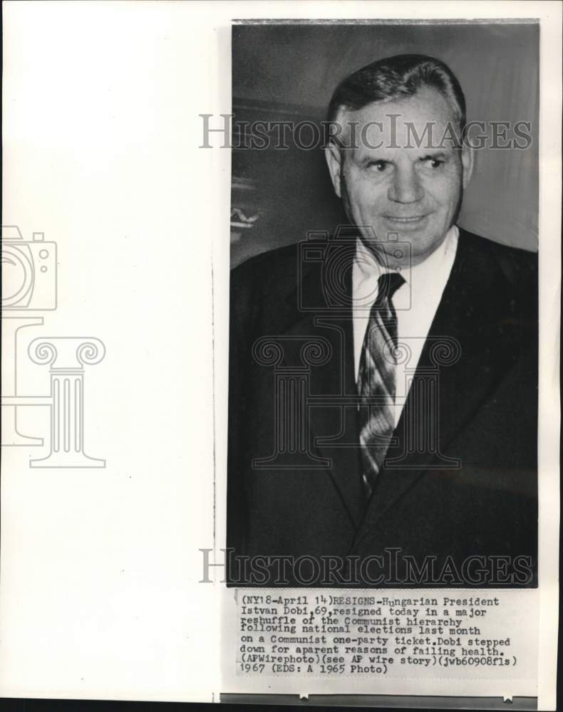1967 Press Photo President Istvan Dobi resigns due to poor health in Hungary- Historic Images