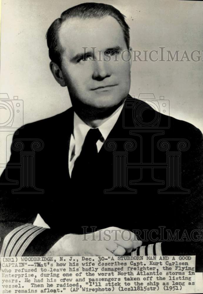 1951 Press Photo "Flying Enterprise" ship captain Kurt Carlsen in Woodbridge, NJ