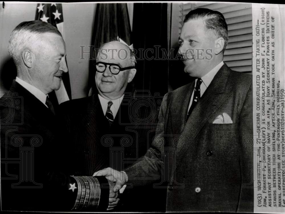 1950 Press Photo Admiral Forrest Sherman, Francis Matthews & John Floberg in DC
