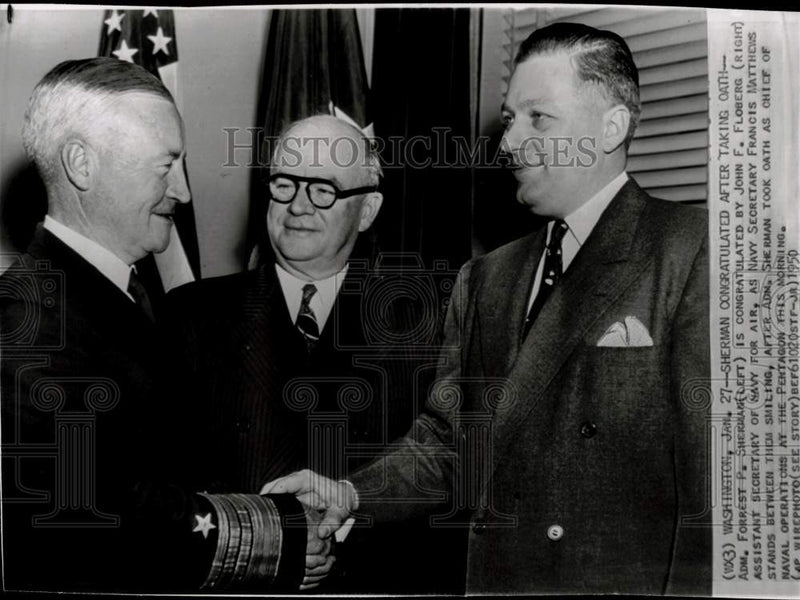 Load image into Gallery viewer, 1950 Press Photo Admiral Forrest Sherman, Francis Matthews &amp; John Floberg in DC
