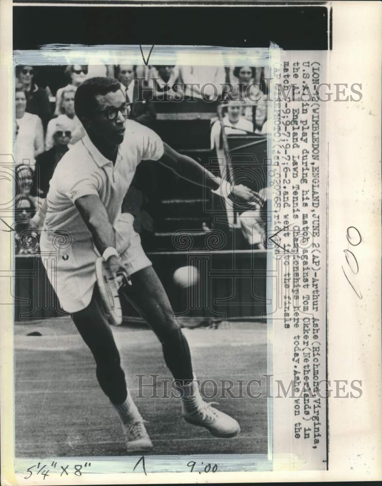 1968 Press Photo Tennis Player Arthur Ashe strokes a valley in match, Wimbledon- Historic Images