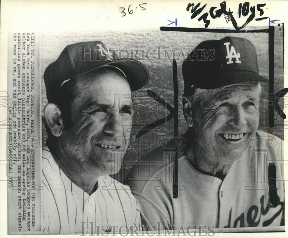 1973 Press Photo Baseball Managers Walter Alston and Yogi Berra in Florida- Historic Images