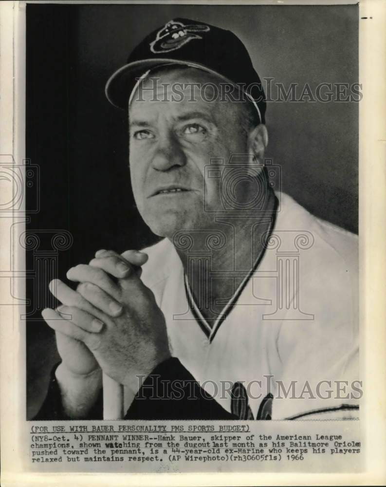 1966 Press Photo Baltimore Orioles&#39; manager Hank Bauer in uniform - pix05820- Historic Images