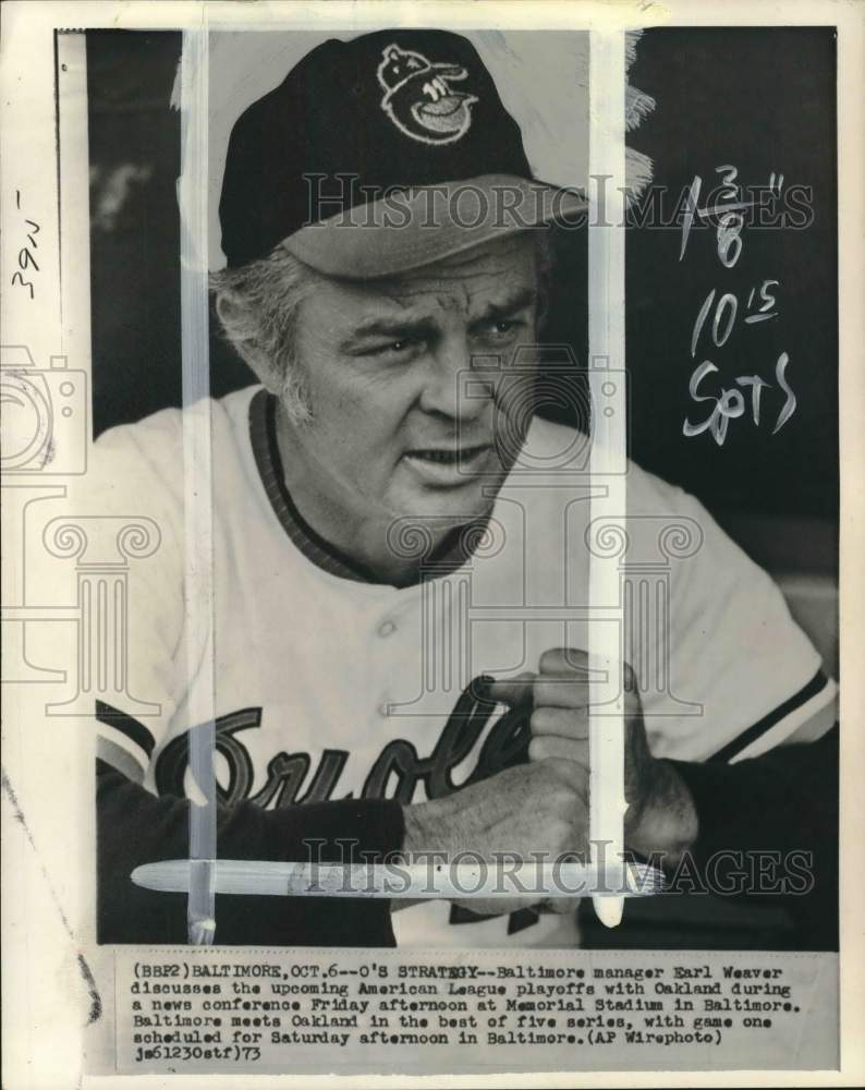 1973 Press Photo Baseball player & manager Earl Weaver, Baltimore, MD- Historic Images