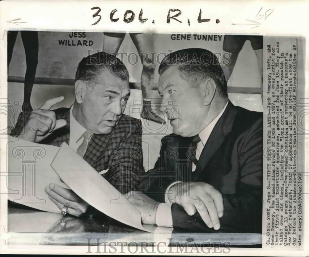 1960 Press Photo Former boxing champions Jack Dempsey &amp; Gene Tunney talking- Historic Images