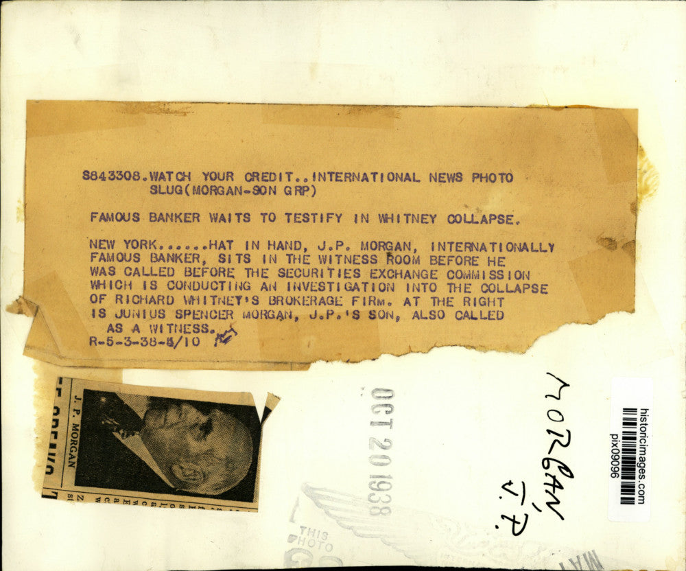 1938 Press Photo Banker J.P. Morgan & son Junius S. shown in witness room, NY