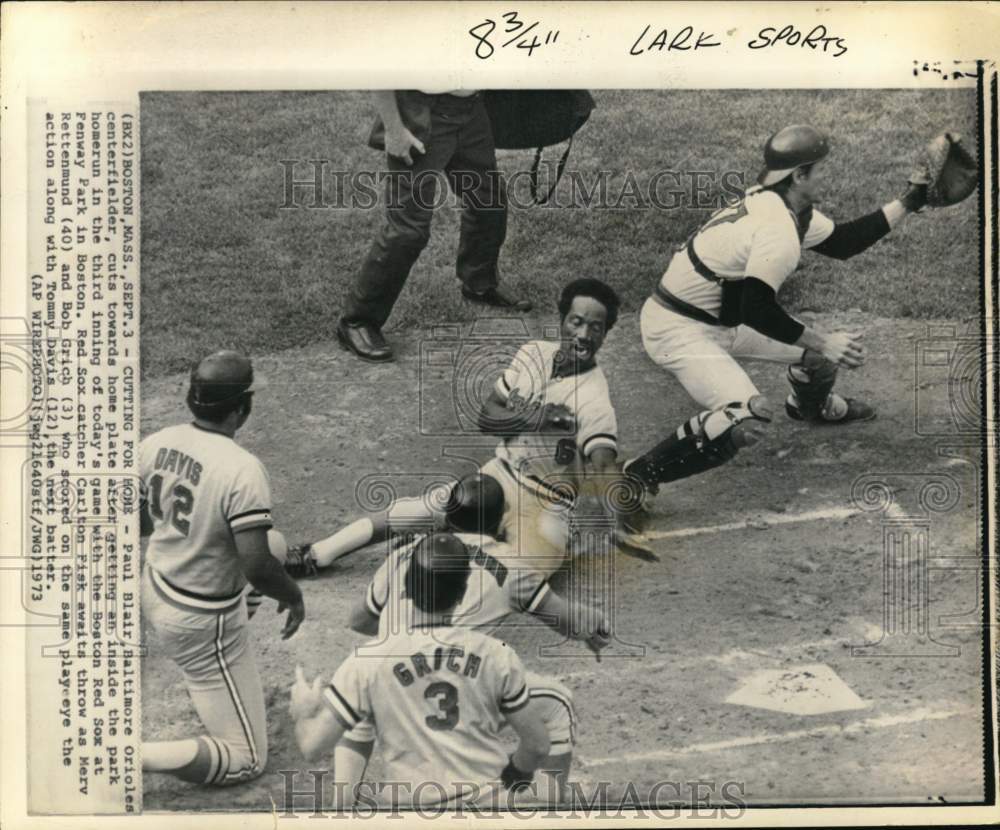 1973 Press Photo Orioles & Red Sox baseball game, Fenway Park, Boston, MA- Historic Images