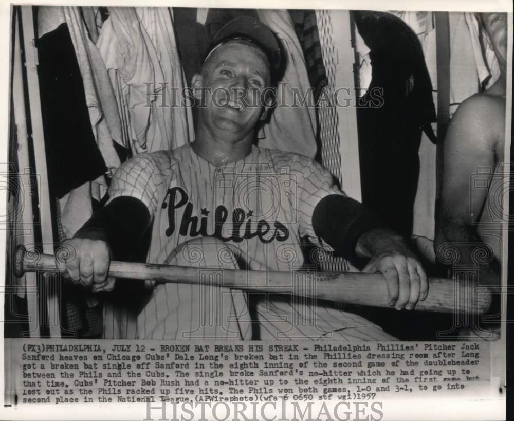 1957 Press Photo Phillies' Jack Sanford after baseball game, Philadelphia, PA- Historic Images