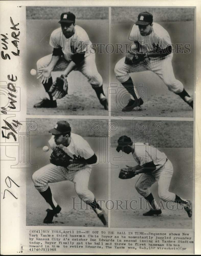 1965 Press Photo Yankee&#39;s Clete Boyer during baseball game, New York - pix11776- Historic Images