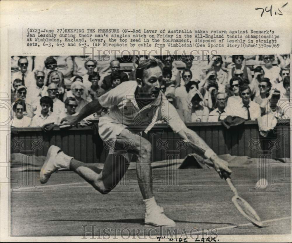 1969 Press Photo Australian player Rod Laver, tennis match, Wimbledon, England- Historic Images