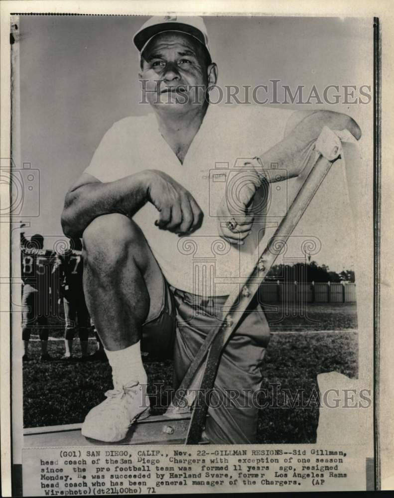 1971 Press Photo San Diego Chargers&#39; football head coach Sid Gillman, California- Historic Images