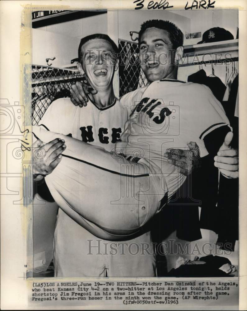 1963 Press Photo Angels&#39; Dan Osinski &amp; Jim Fregosi, baseball, Los Angeles, CA- Historic Images