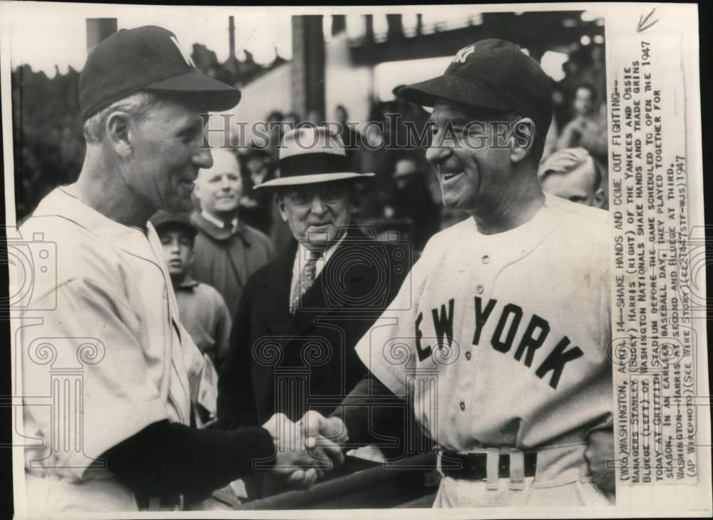 1947 Press Photo Baseball managers Stanley Harris & Ossie Bluege, Washington, DC- Historic Images