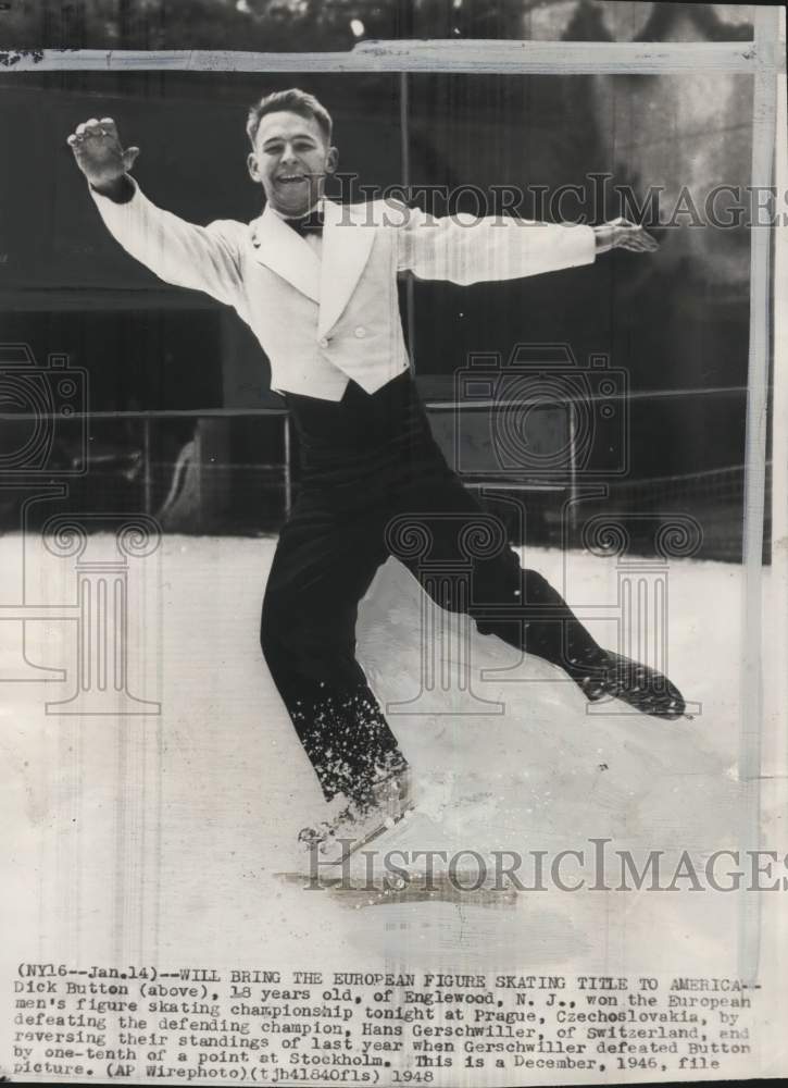 1946 Press Photo Ice Skater Dick Button during performance - pix15973- Historic Images