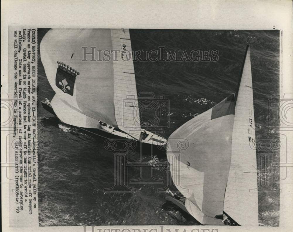 1970 Press Photo Australian, French yachts in America&#39;s Cup Races at Newport, RI- Historic Images
