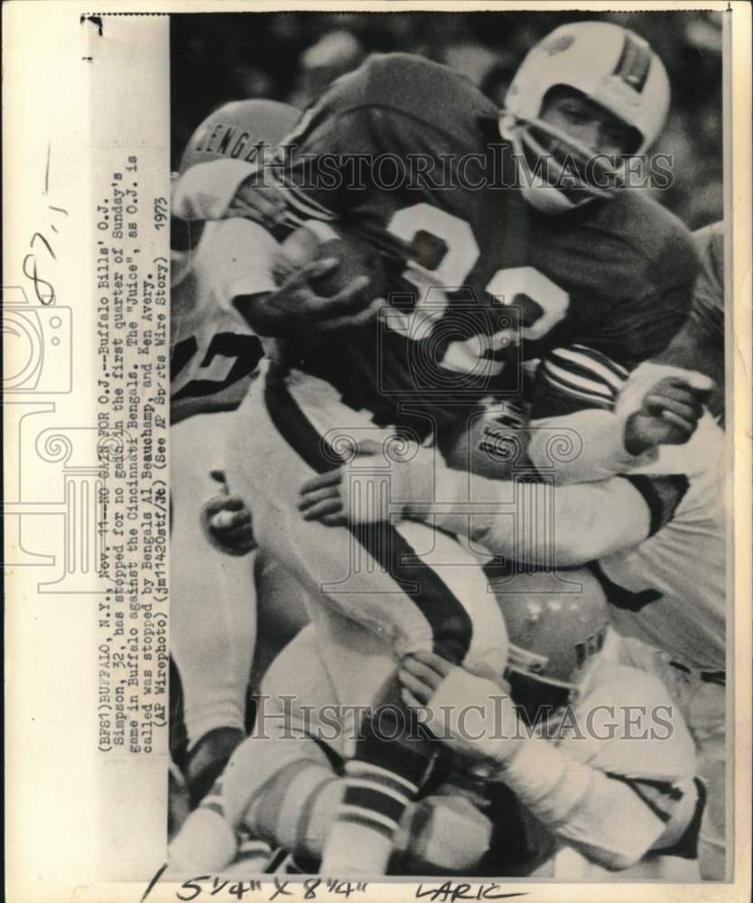 1973 Press Photo Buffalo Bills & Cincinnati Bengals' football game action, NY- Historic Images