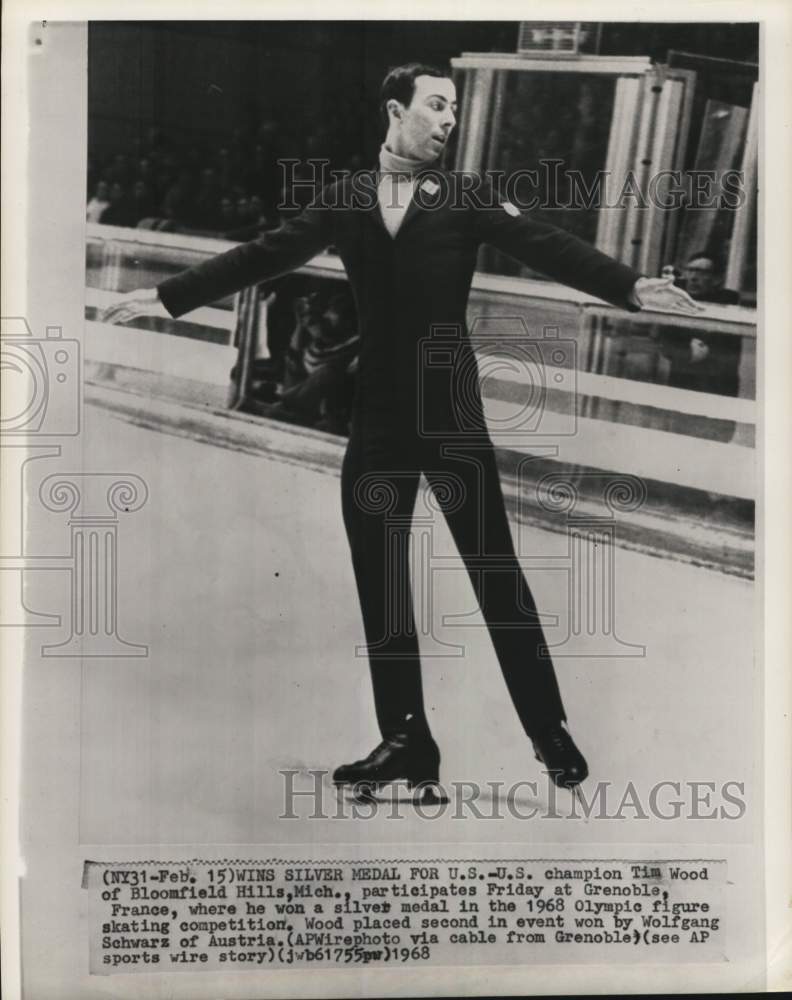 1968 Press Photo Figure skater Tim Wood's performance at Olympics in France- Historic Images