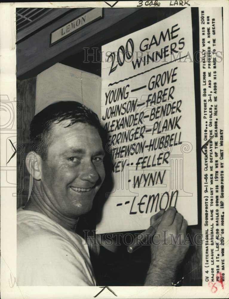 1956 Press Photo Bob Lemon in 200 major league baseball game winners list, Ohio- Historic Images