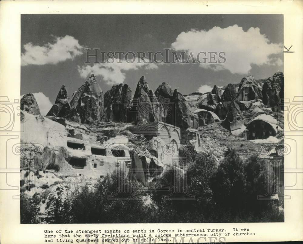 1954 Press Photo Goreme Subterranean City in Central Turkey - pix22788- Historic Images