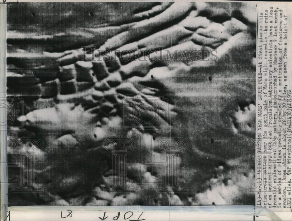 1972 Press Photo Ridge Pattern on Surface of Mars Viewed from Mariner 9- Historic Images