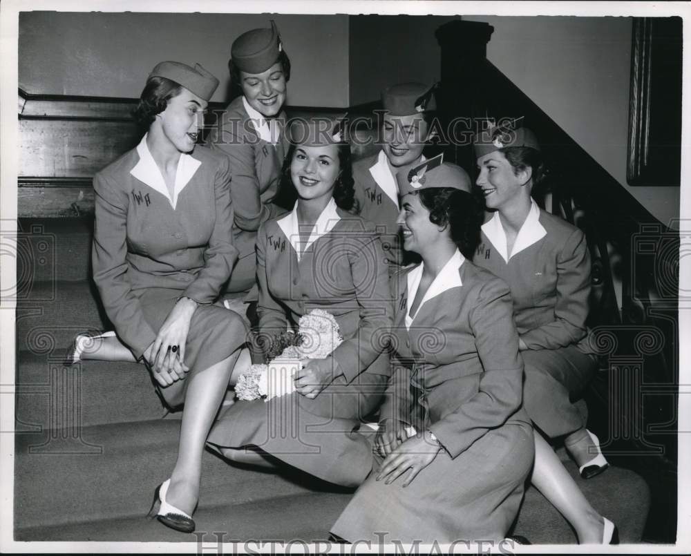 1958 Press Photo "Miss Jet Flight" Celeste Adams & hostesses at Press Club in CA
